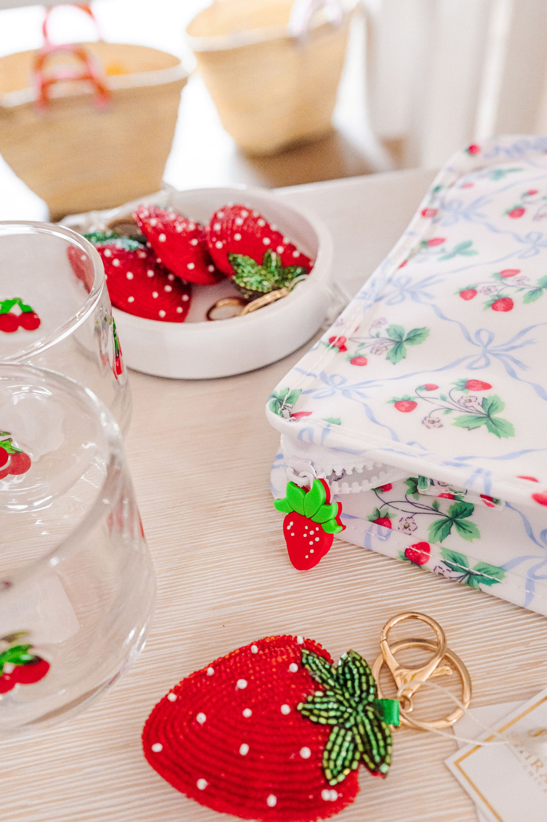 Strawberry Beaded Bag Charm/Key Ring