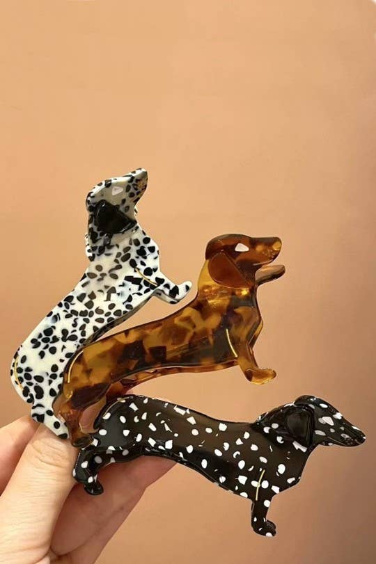 Dachshund shaped resin hair claw clip side view