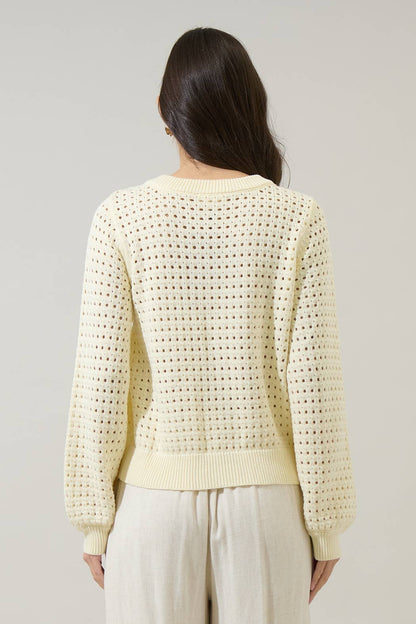 Deffy cream long sleeve knit cardigan back view