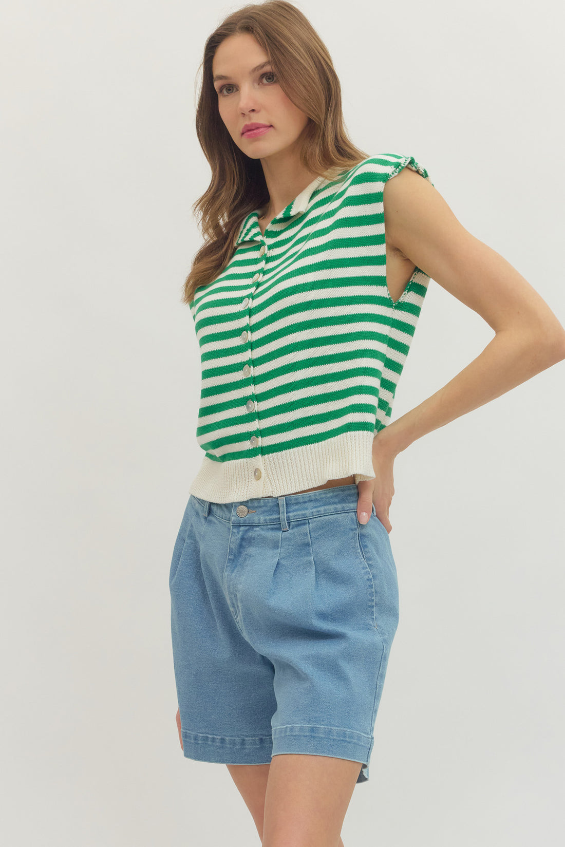 Green Stripe Sleeveless Top