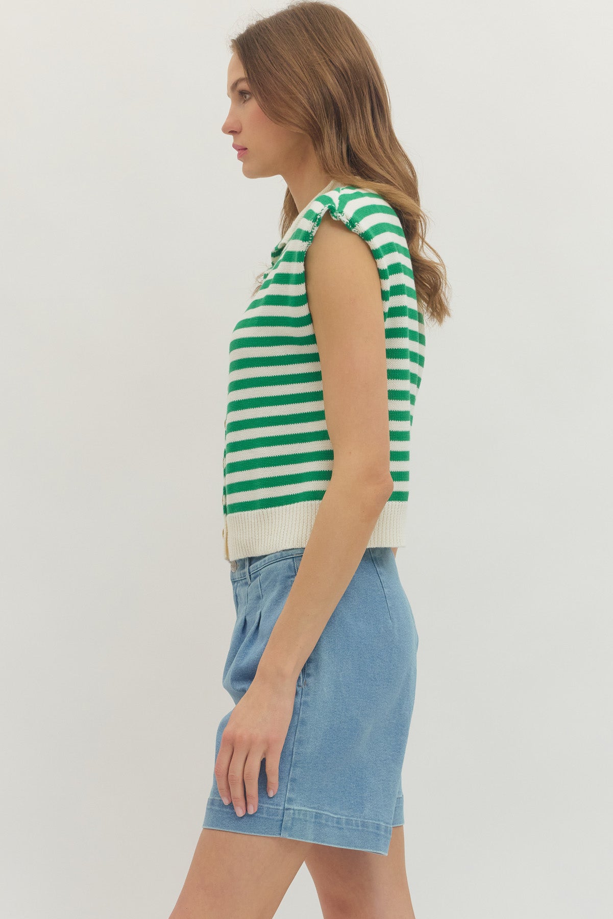 Green Stripe Sleeveless Top