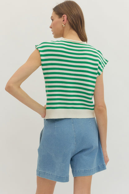 Green Stripe Sleeveless Top