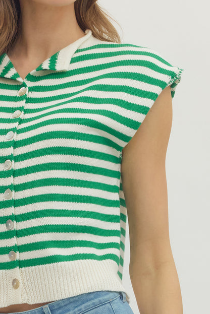 Green Stripe Sleeveless Top