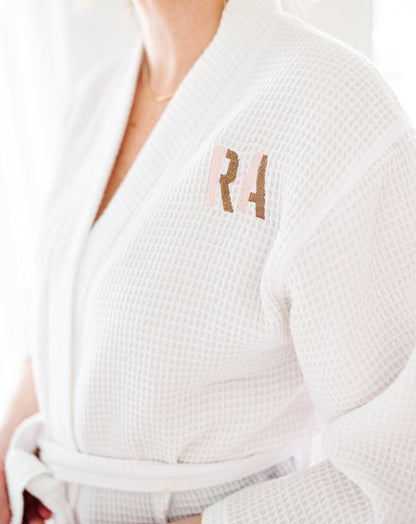 Embroidered waffle bathrobe with custom initials