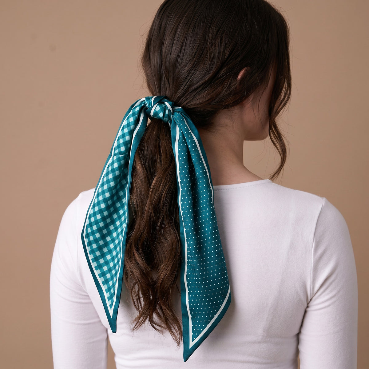 Green gingham skinny satin hair scarf
