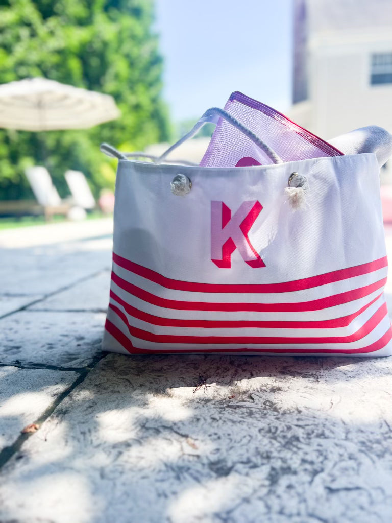 Monogram Striped Large Tote Bag