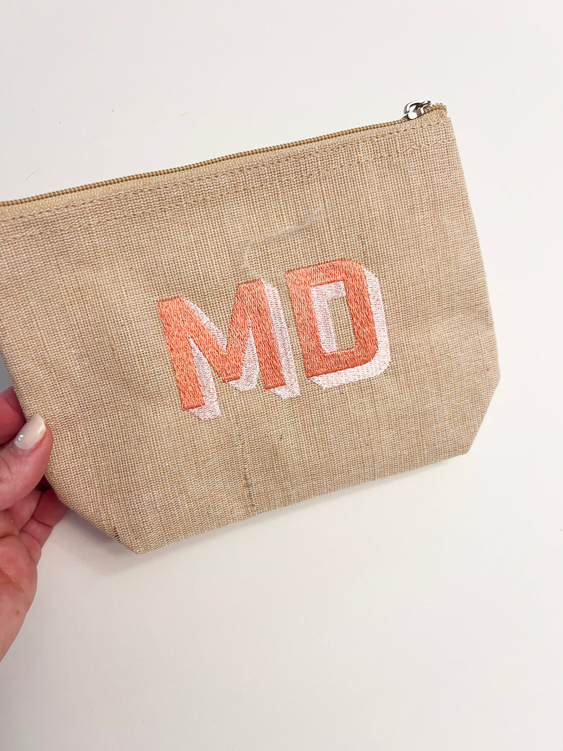 MD Embroidered Jute Pouch - FINAL SALE