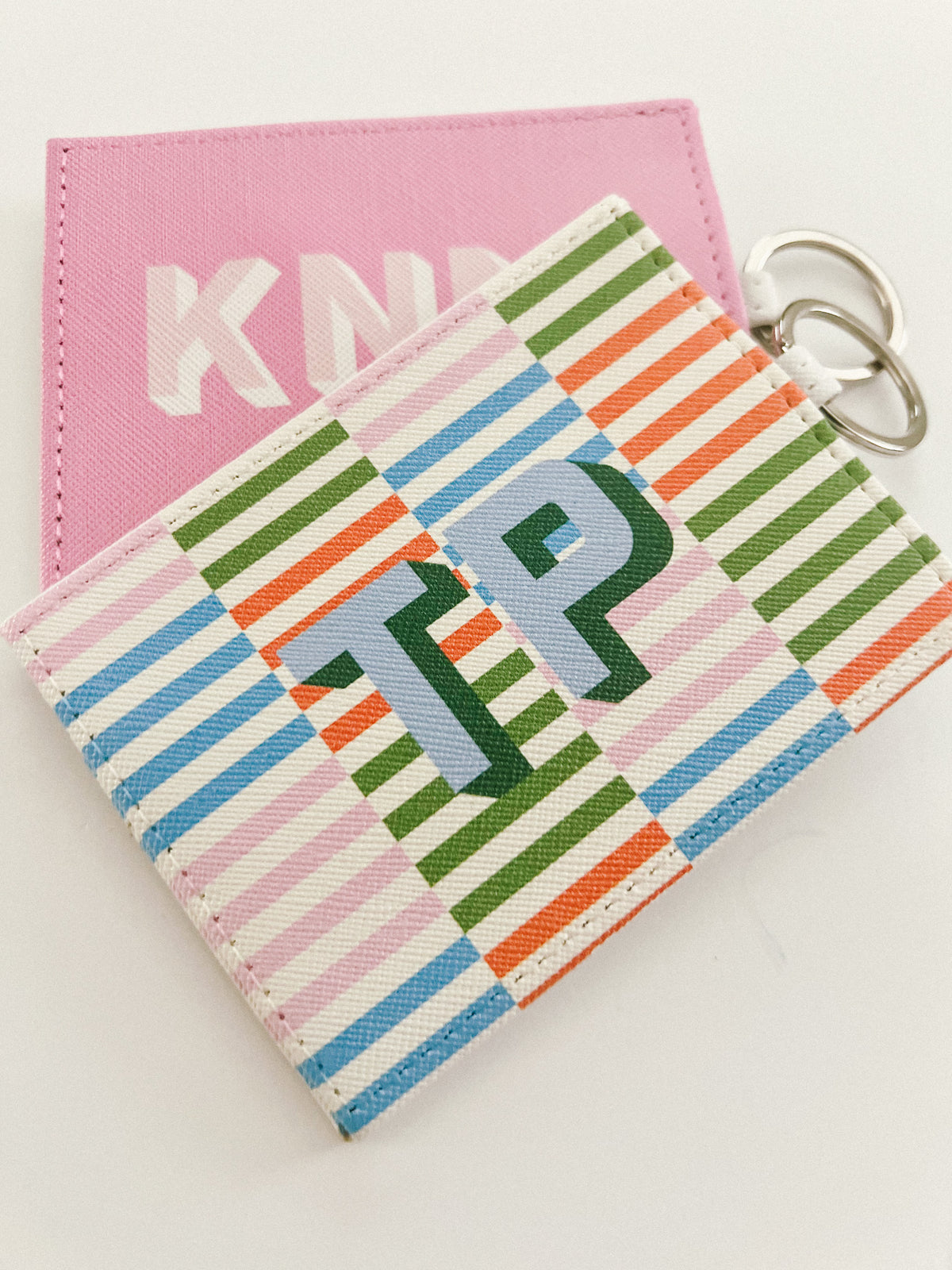 Monogrammed Striped Cardholder Keychain