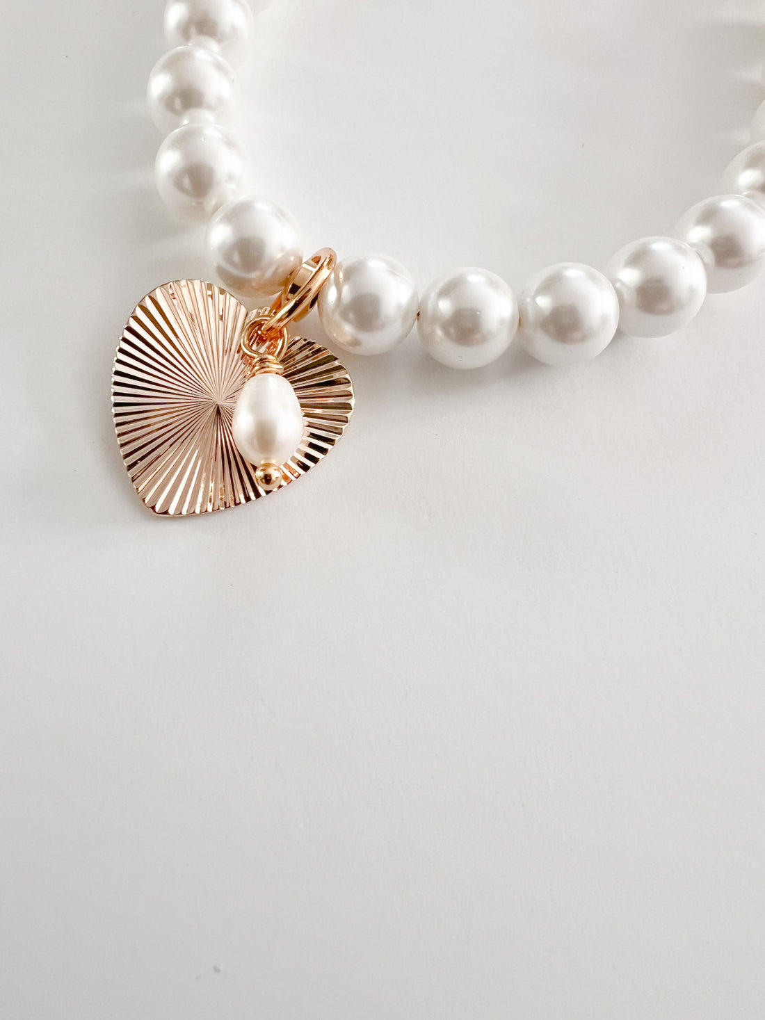 Freshwater Pearl Gold Heart Charmed Bracelet Coquette