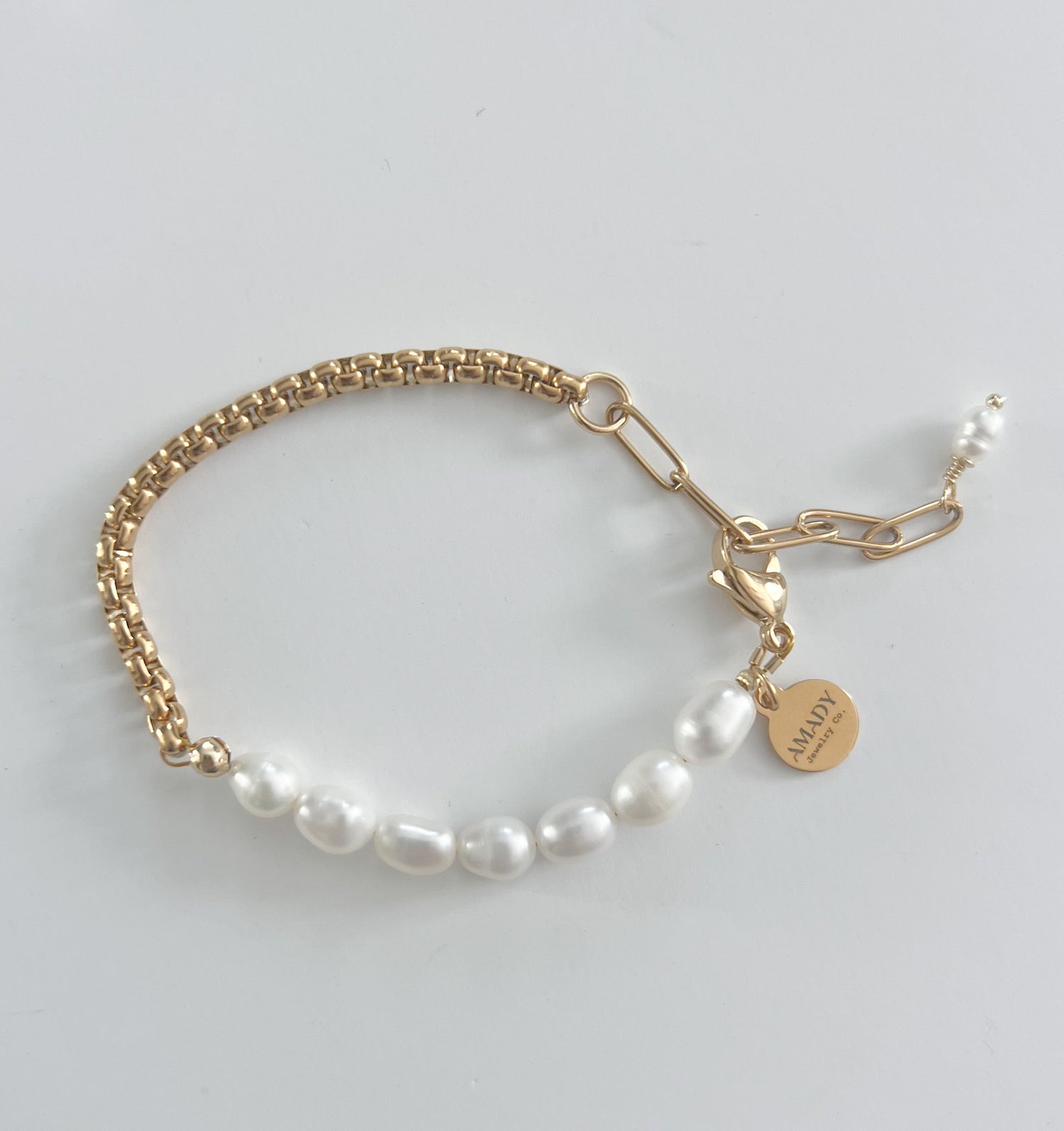 Pearls Bracelet Gold Plated Box Chain