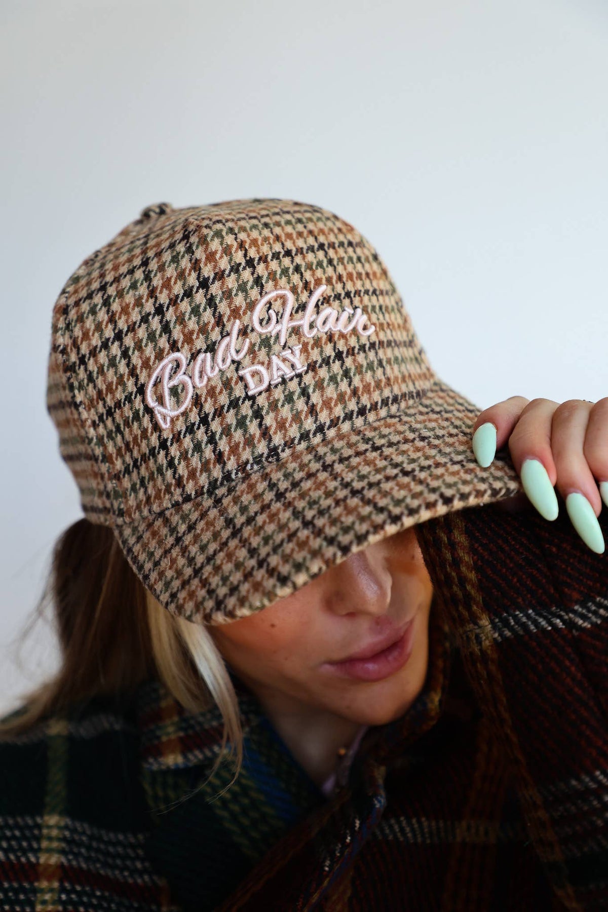 KAXI Bad Hair Day houndstooth tweed trucker hat