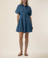 KUT Francesca medium wash pleated denim mini dress front view