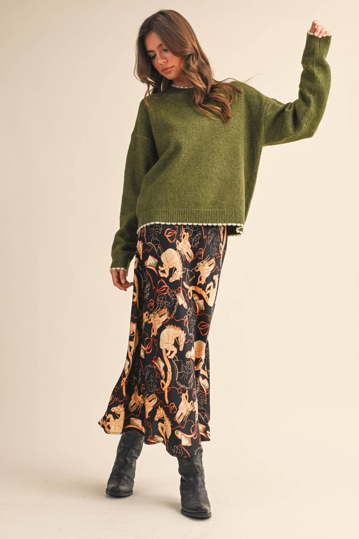 &amp;MERCI contrast knit scalloped edge sweater