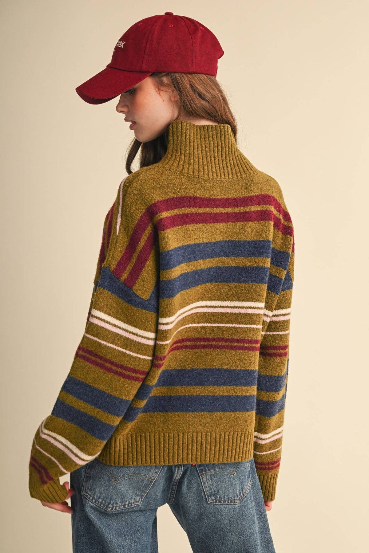 Multicolor striped knit cardigan with ribbed cuffs