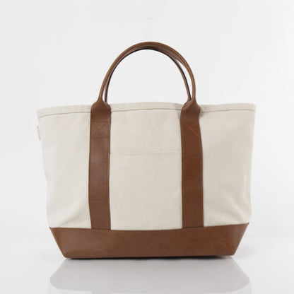 Natural fiber tote bag with genuine leather handles