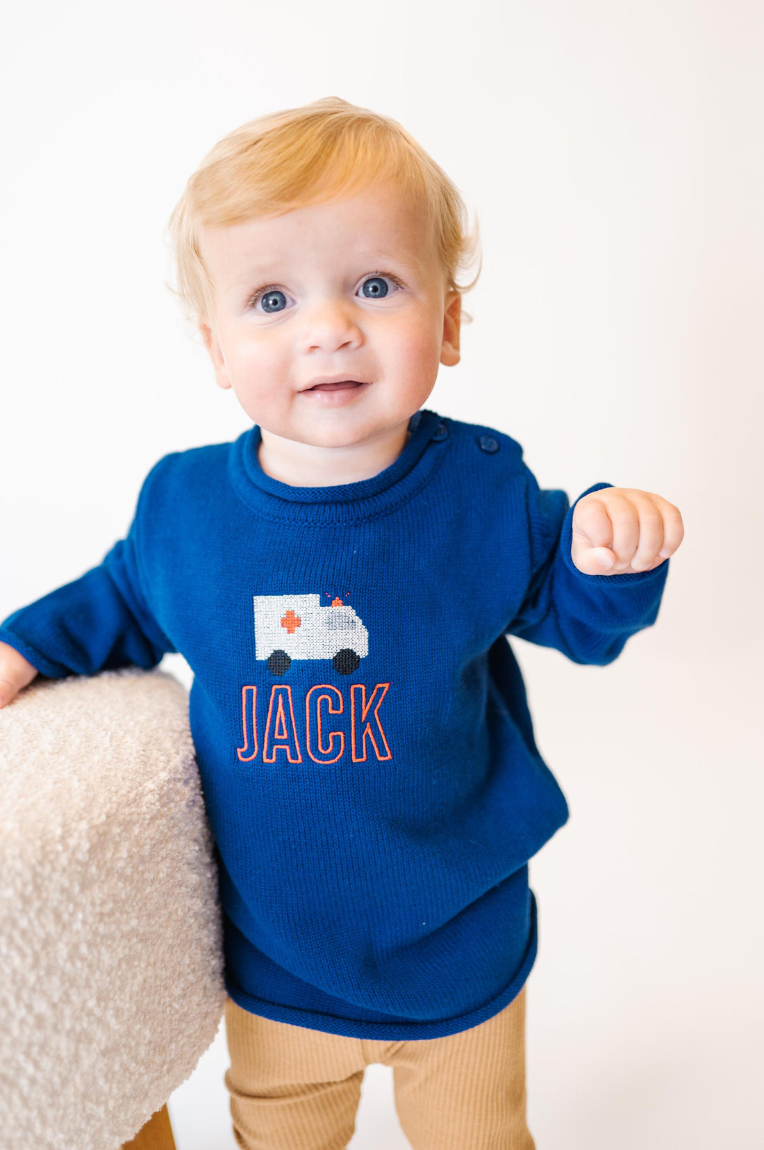 Personalized baby roll neck knit sweater with embroidery