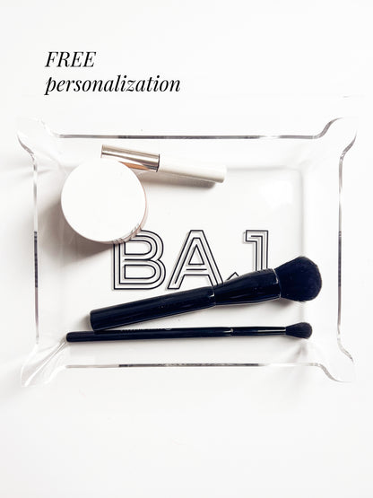 Personalized clear acrylic jewelry tray with initials