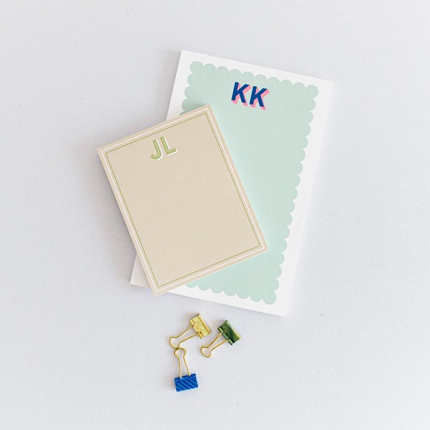 Personalized scalloped name notepad with custom lettering