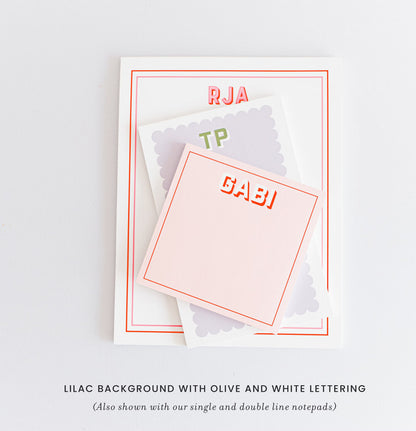Personalized scalloped stationery pad with monogram