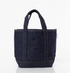Raw denim open top tote bag front view