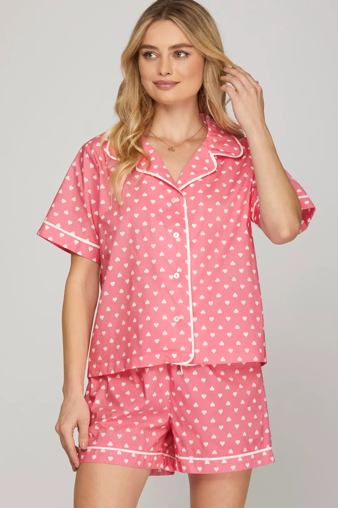 Pink Heart Print Pajama Set
