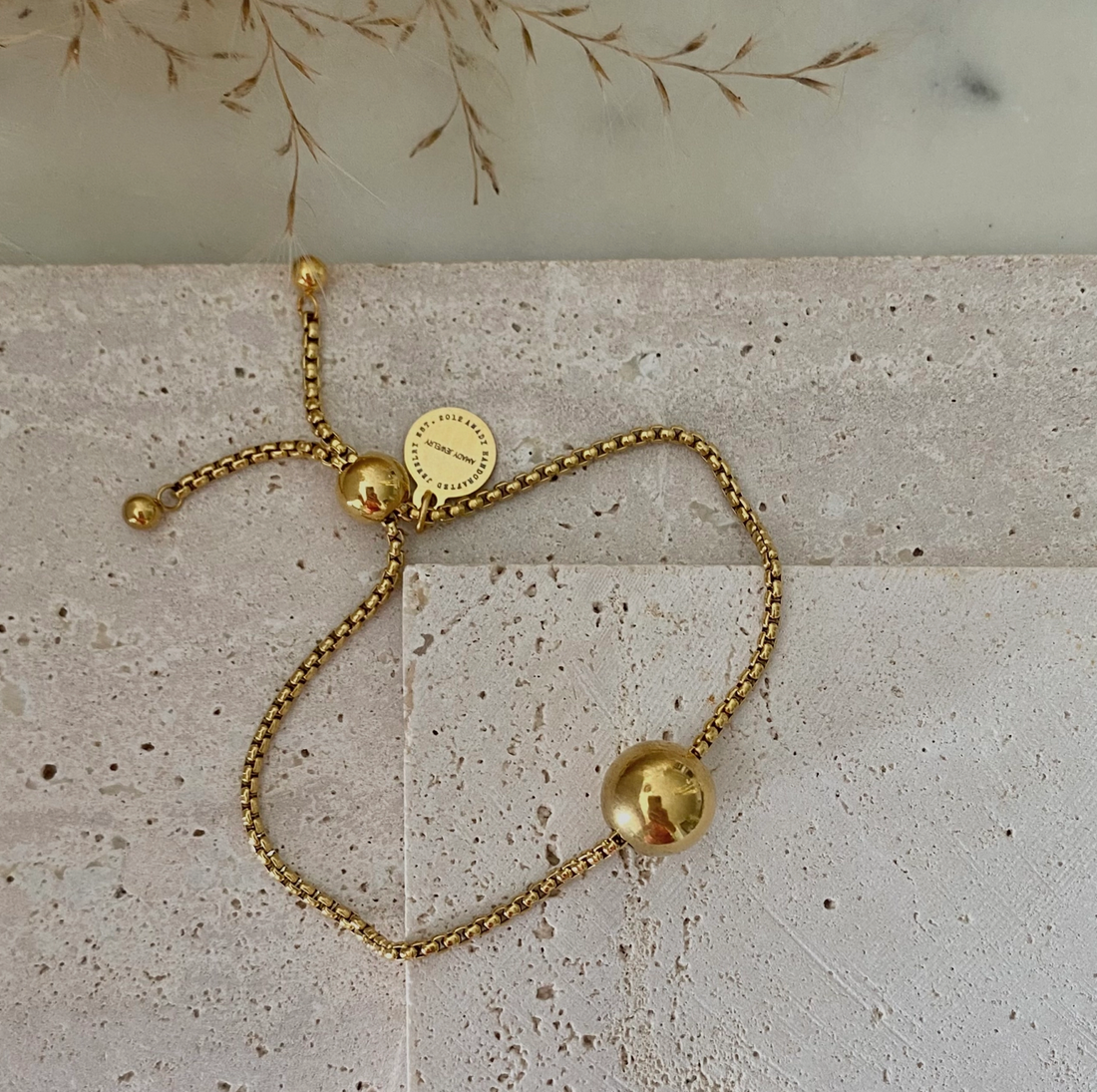 18k GoldPlated Bead on a Rope Chain Bracelet