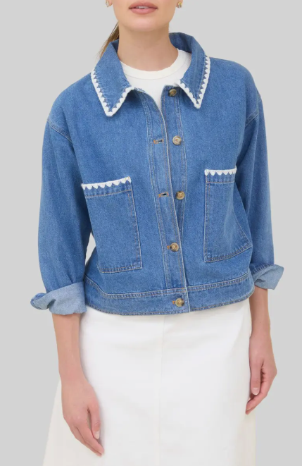 Denim Jacket with Contrast Cross Stitch