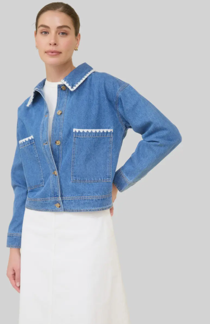 Denim Jacket with Contrast Cross Stitch