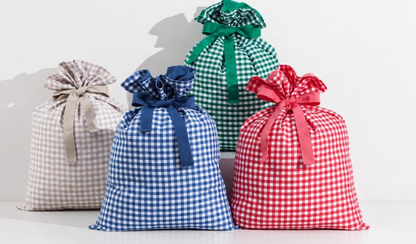 Gingham Santa Gift Sack – Reusable Cotton Christmas Bag