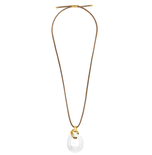 Curved Oval Pendant Long Necklace Jewelry