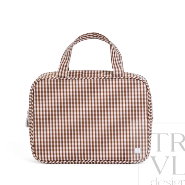 gingham coco TRVL carry on bag for airplane travel