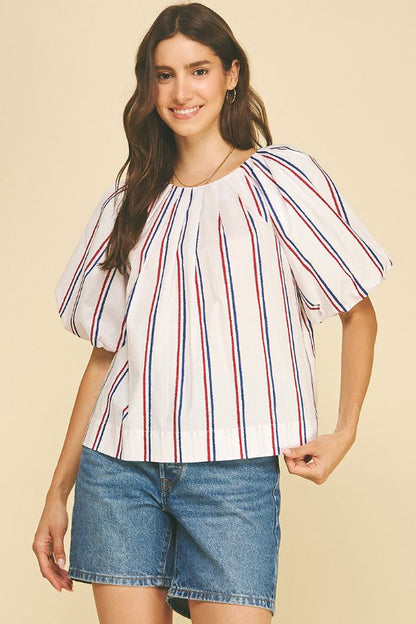 USA Inspired Stripe Blouse Top