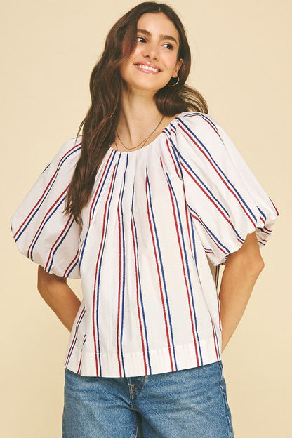 USA Inspired Stripe Blouse Top