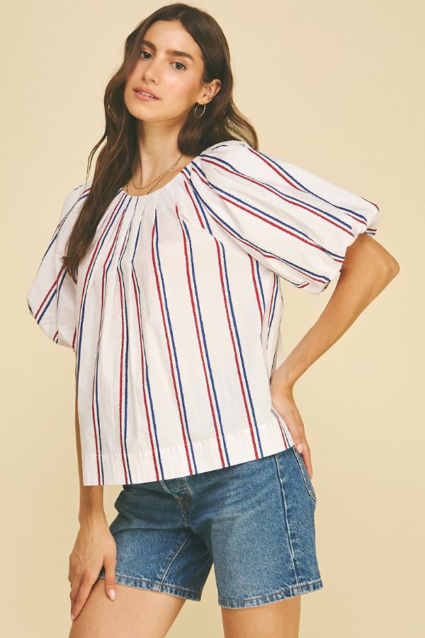USA Inspired Stripe Blouse Top