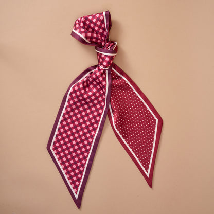 The Darling Effect burgundy gingham satin scarf