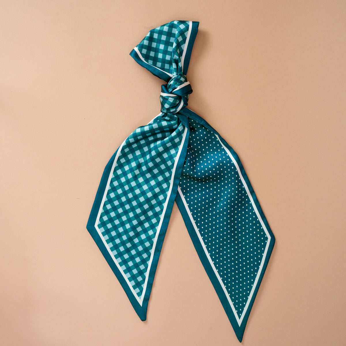 The Darling Effect green gingham satin scarf accessory