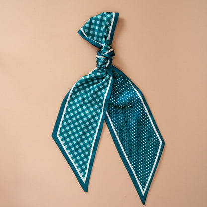 The Darling Effect green gingham satin scarf accessory