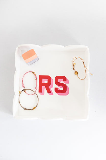 White personalized scalloped acrylic catchall tray
