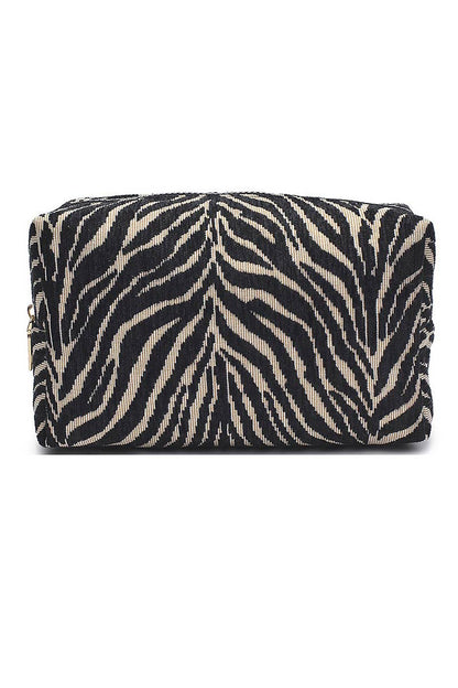 Zebra textured zipper cosmetic pouch bag