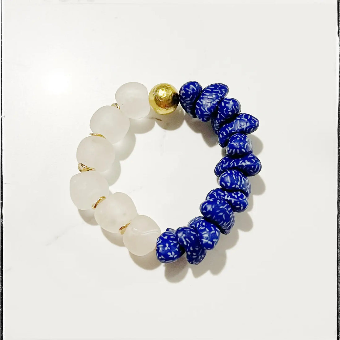 Recycled Canoe Glass Bead Stretch Stacking Bracelet - Blue