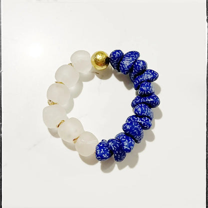 Recycled Canoe Glass Bead Stretch Stacking Bracelet - Blue