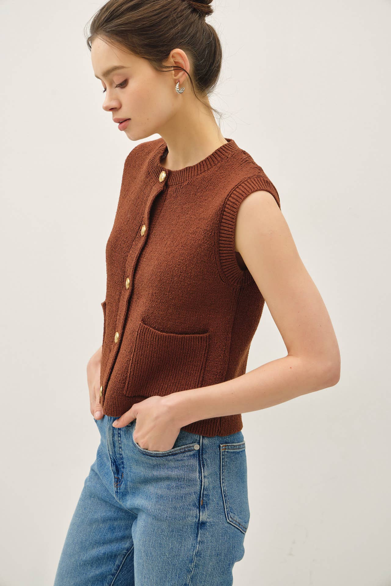 Ribbed Sweater Vest with Pockets