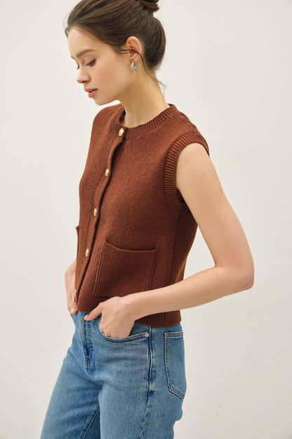 Ribbed Sweater Vest with Pockets