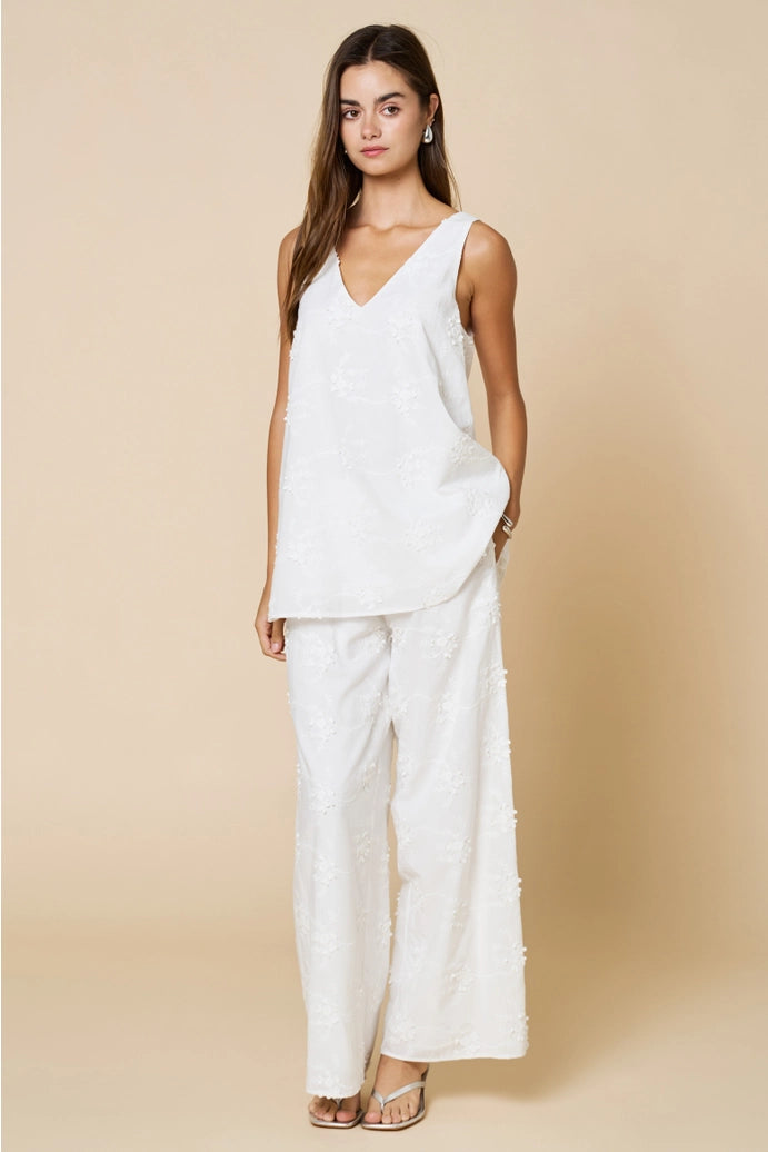 V-Neck Embroidered Sleeveless Top &amp; Pants Set