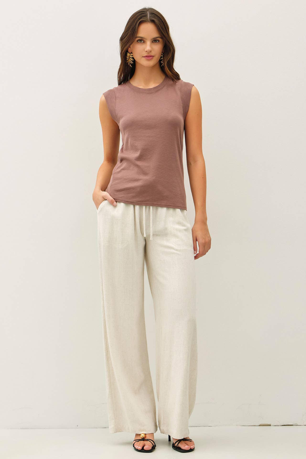 Basic Solid Cotton Crew Neck Cap Sleeve Tank Top