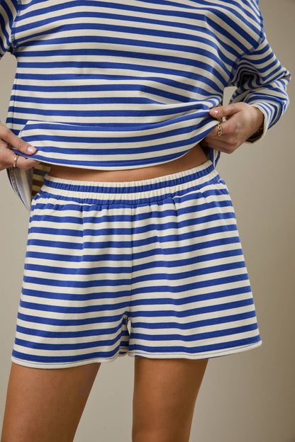 Crew Neck Detailed Stripe Sweatshirt &amp; Shorts