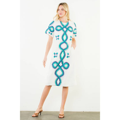 Short Sleeve Embroidered Dress