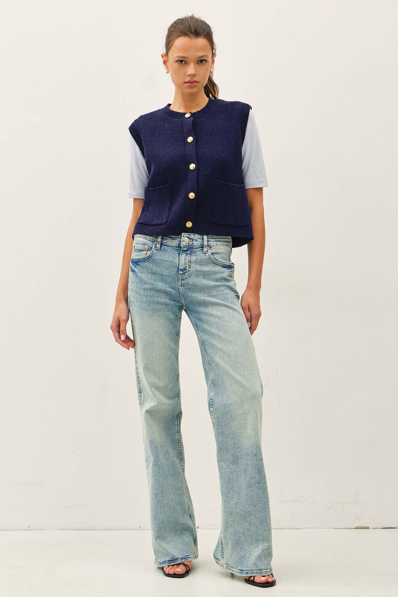 Ribbed Sweater Vest with Pockets