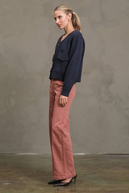 Utility Pocket Knit Zip-Up Cardigan