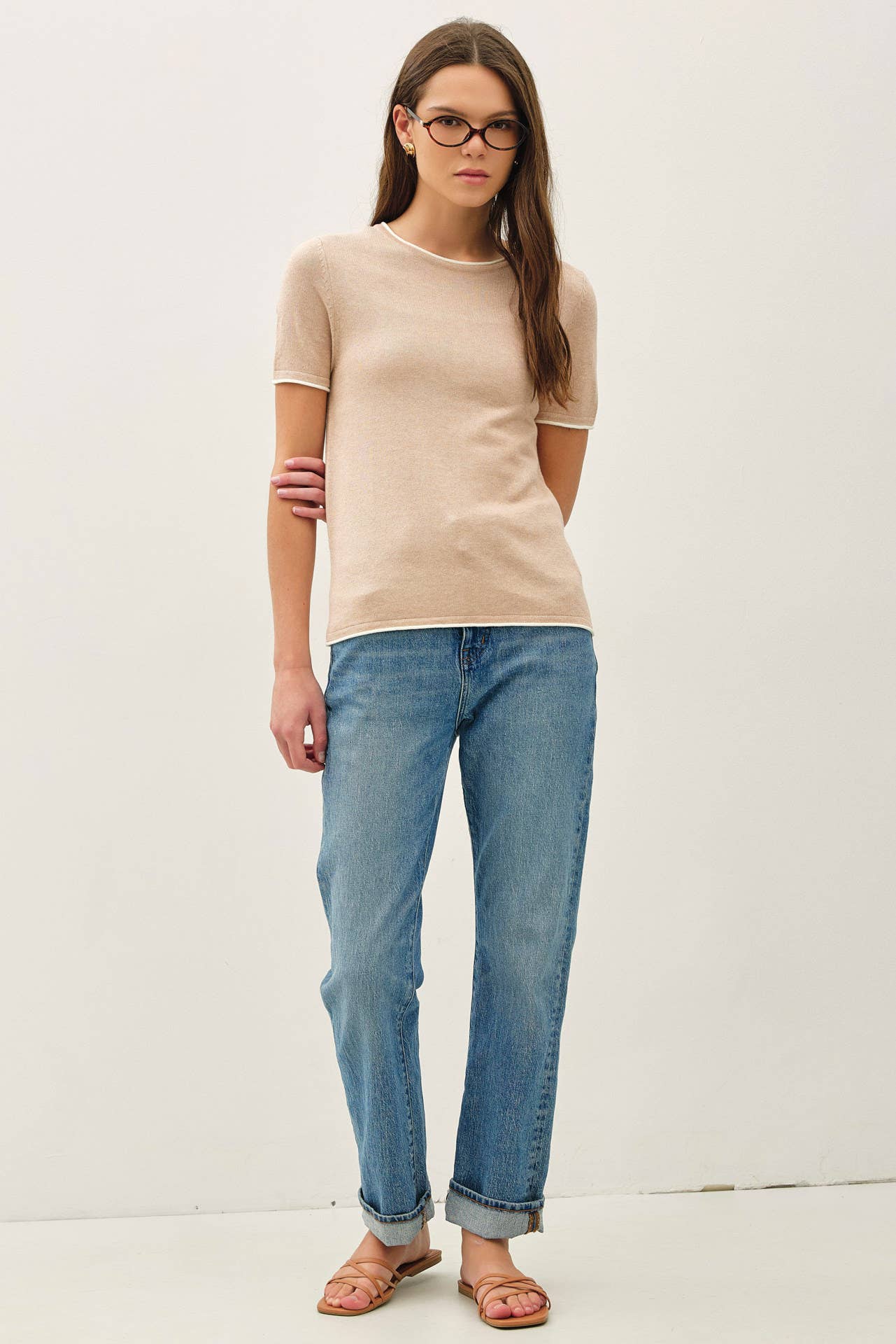 Layered Look Essential Short Sleeve Sweater Top